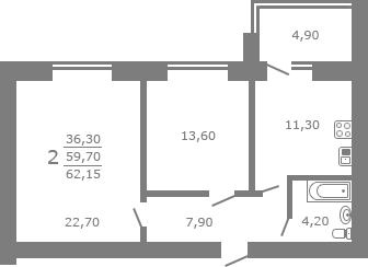 Планировка квартиры в Дом на ул. Постышева, д. 65, г. Иваново, общая площадь 59.70 кв. м.