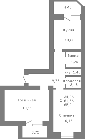 Планировка квартиры в Дом на ул. Свободы, д. 21, г. Иваново, общая площадь 61.86 кв. м.