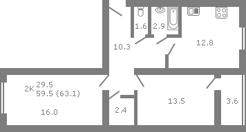 Планировка квартиры в Дом на ул. Ташкентская, д. 110, г. Иваново, общая площадь 59.50 кв. м.