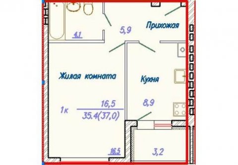 Планировка квартиры в Дом Клевер, г. Кохма, общая площадь 35.40 кв. м.