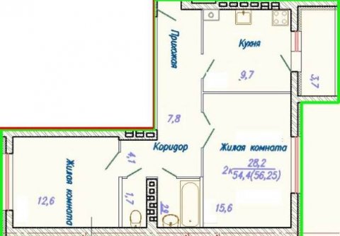 Планировка квартиры в Дом Клевер, г. Кохма, общая площадь 54.40 кв. м.