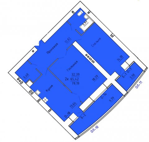 Планировка квартиры в ЖК Аристократ 2 (1 очередь, ул. Лежневская), г. Иваново, общая площадь 65.42 кв. м.