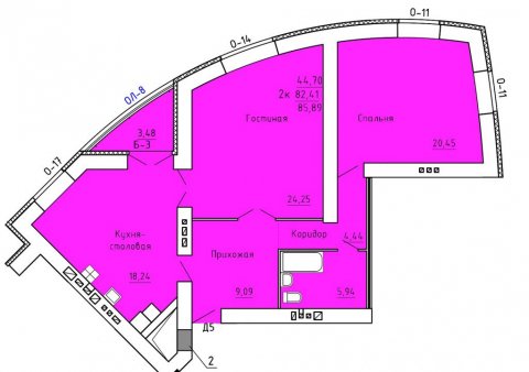 Планировка квартиры в ЖК Аристократ 2 (1 очередь, ул. Лежневская), г. Иваново, общая площадь 82.41 кв. м.