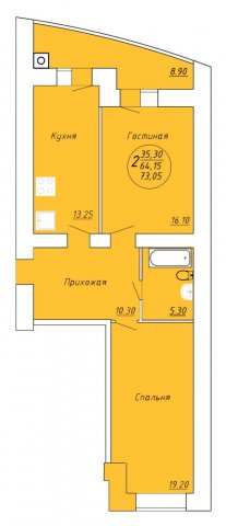 Планировка квартиры в ЖК Аристократ 2 (2 очередь), г. Иваново, общая площадь 64.15 кв. м.
