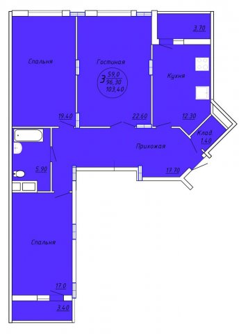 Планировка квартиры в ЖК Аристократ 2 (2 очередь), г. Иваново, общая площадь 96.30 кв. м.