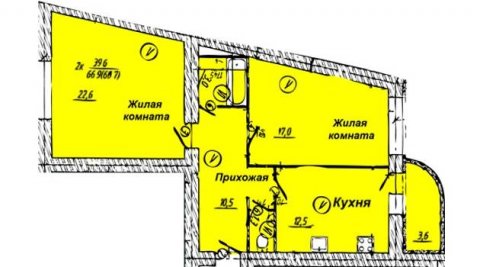 Планировка квартиры в ЖК Малахит, литер 14, г. Иваново, общая площадь 66.90 кв. м.