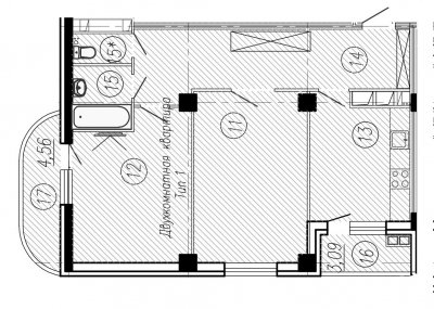 Планировка квартиры в ЖК Нормандия (ул. Нормандия-Неман), г. Иваново, общая площадь 65.14 кв. м.