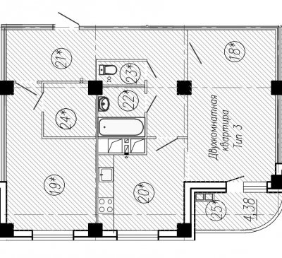 Планировка квартиры в ЖК Нормандия (ул. Нормандия-Неман), г. Иваново, общая площадь 65.17 кв. м.