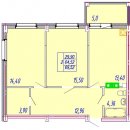 Планировка квартиры в ЖК Центральный (ул. Зеленая), г. Иваново, общая площадь 64.52 кв. м.