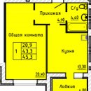 Планировка квартиры в ЖК АТЛАНТ, г. Иваново, общая площадь 43.30 кв. м.