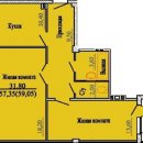 Планировка квартиры в Микрорайон Просторный, 1 очередь, г. Иваново, общая площадь 57.35 кв. м.