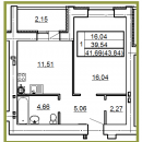 Планировка квартиры в ЖК Победа (блок-секция А), г. Иваново, общая площадь 41.69 кв. м.