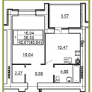 Планировка квартиры в ЖК Победа (блок-секция А), г. Иваново, общая площадь 42.07 кв. м.