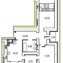 Планировка квартиры в ЖК Победа (блок-секция А), г. Иваново, общая площадь 58.56 кв. м.