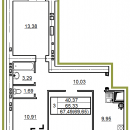 Планировка квартиры в ЖК Победа (блок-секция А), г. Иваново, общая площадь 67.49 кв. м.