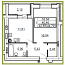Планировка квартиры в ЖК Победа (блок-секция А), г. Иваново, общая площадь 42.55 кв. м.