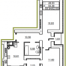 Планировка квартиры в ЖК Победа (блок-секция А), г. Иваново, общая площадь 58.94 кв. м.