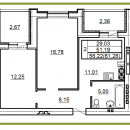 Планировка квартиры в ЖК Победа (блок-секция А), г. Иваново, общая площадь 56.22 кв. м.